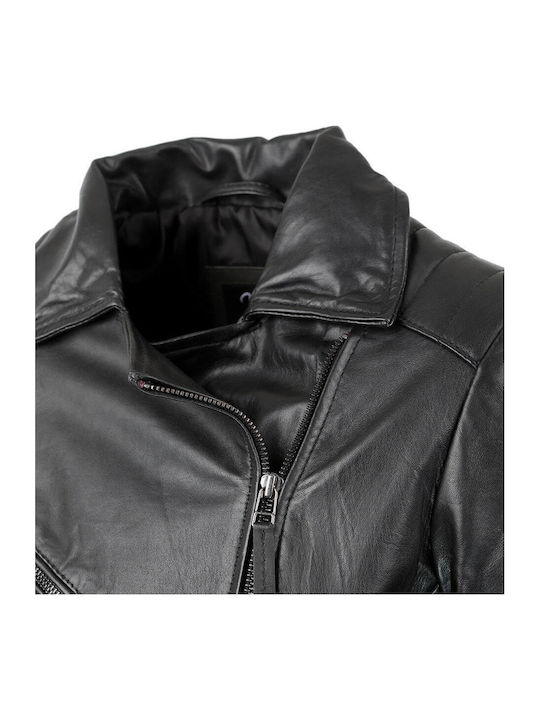 Δερμάτινο Γυναικείο Biker Jacket Μαύρο