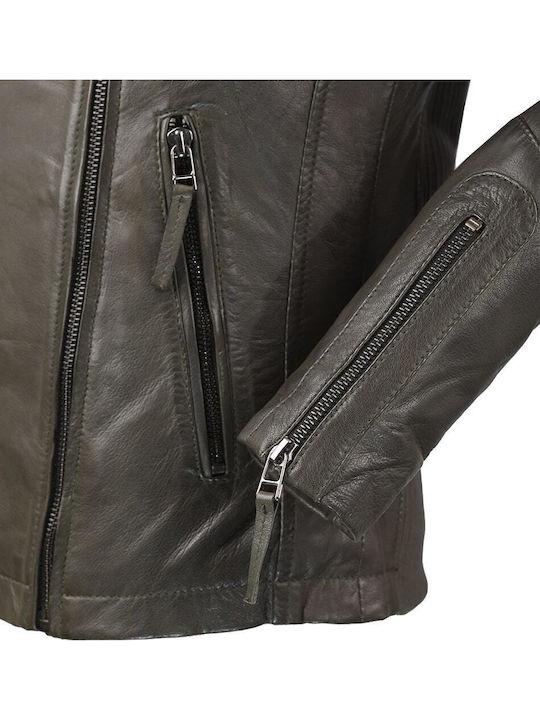 Δερμάτινο Γυναικείο Biker Jacket Λαδί