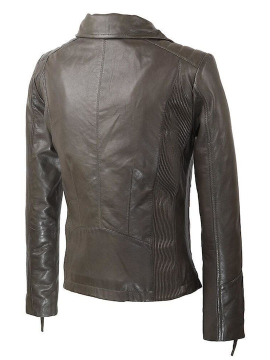 Δερμάτινο Γυναικείο Biker Jacket Λαδί