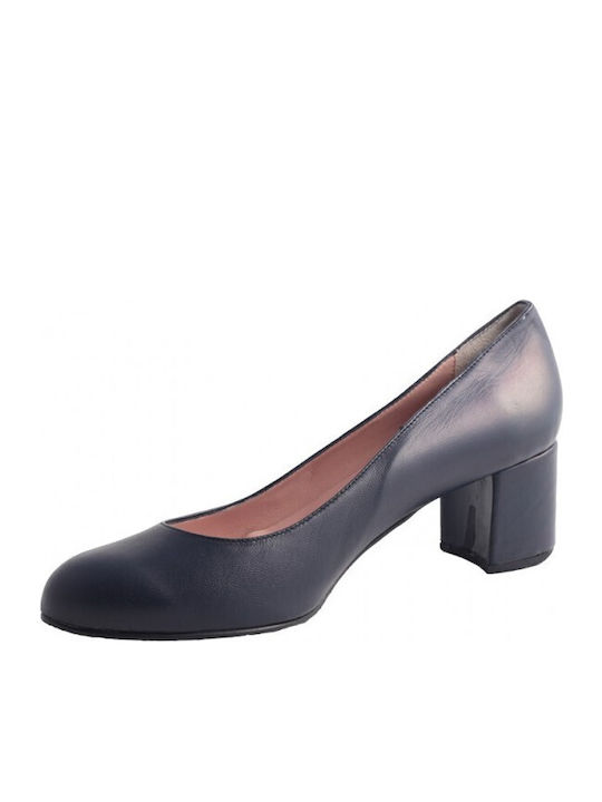 Leather Navy Blue Medium Heels