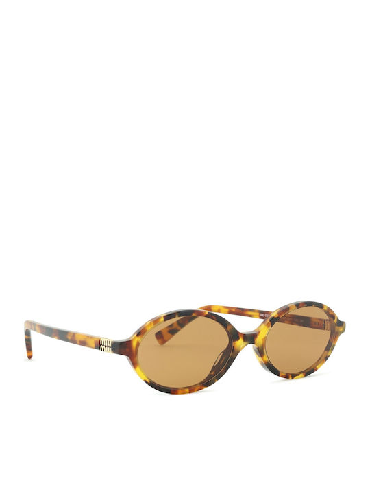 Miu Miu Women's Sunglasses with Brown Tartaruga Plastic Frame and Brown Lens