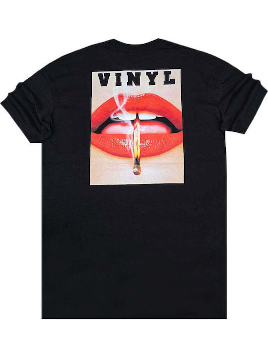 Men's Short Sleeve Blouse Vinyl Art Clothing 75930-01 Sizzle Lips Oversized Tee Black