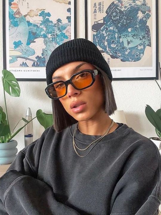 Meller Kessie Unisex Sunglasses with Black Plastic Frame and Orange Lens