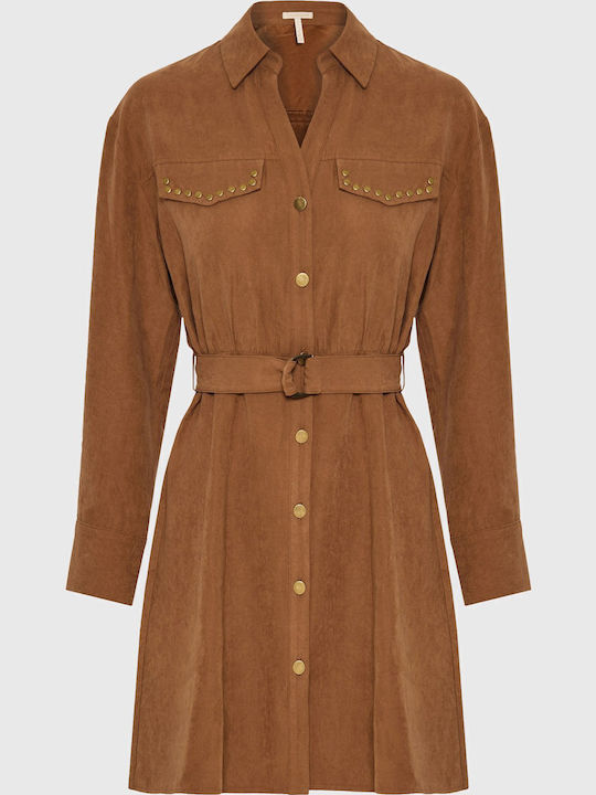 Mini Shirt Dress Dress Brown