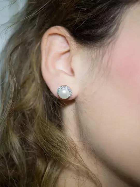 Cercei din White Gold cu Pietre & Perle