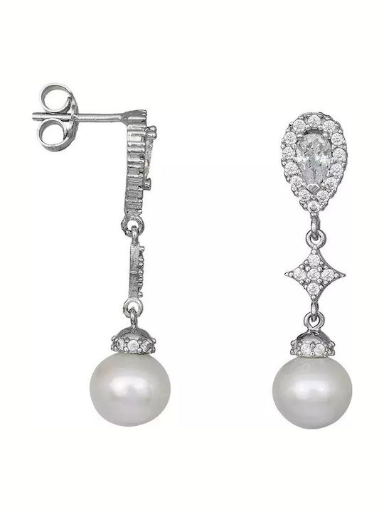Cercei din White Gold cu Pietre & Perle