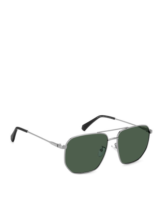 Polaroid Men's Sunglasses with Silver Metal Frame and Green Polarized Lens PLD4141/G/S/X 6LB/UC