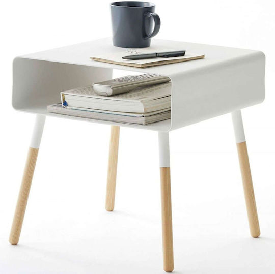 Square Side Table Plain Metal White / Natural M35xL35xH35cm