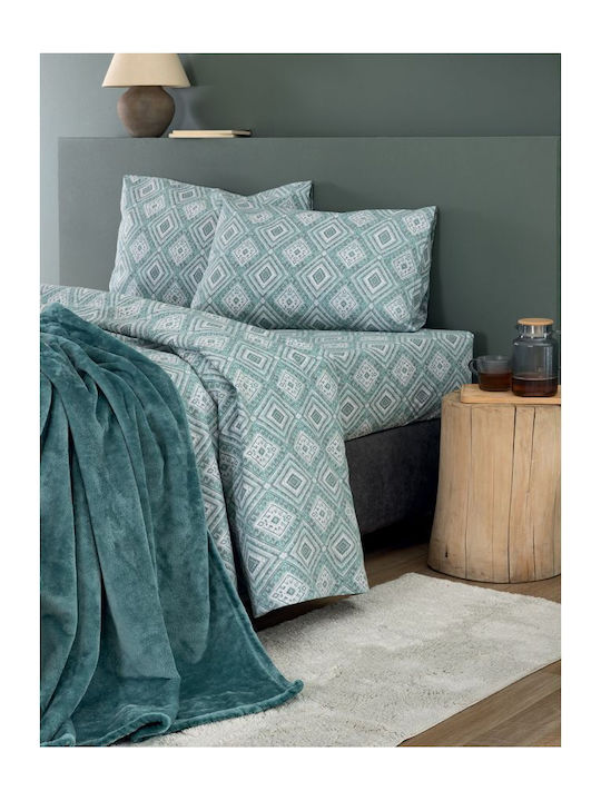 Palamaiki Σετ Παπλωματοθήκη Βαμβακερή 170x250cm Μονή με Μαξιλαροθήκη Fb0239 Πράσινη