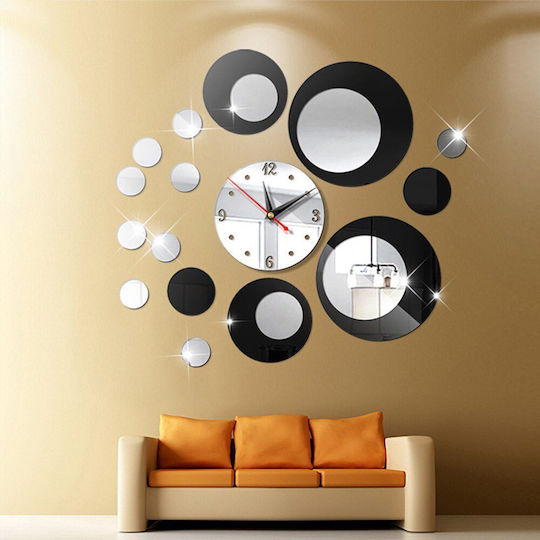 Factory 3D DIY 3D Wanduhr Aufkleber Spiegel Schwarz