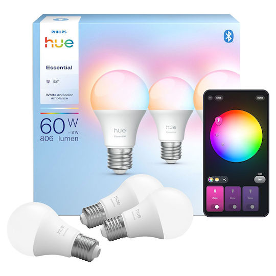 Philips Smart Lampen LED 8W für Fassung E27 und Form A60 Warmes Weiß 806lm 3Stück