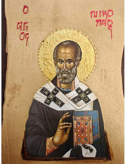 IconsGR Εικόνα Свети Николай Дърво 2x22см.