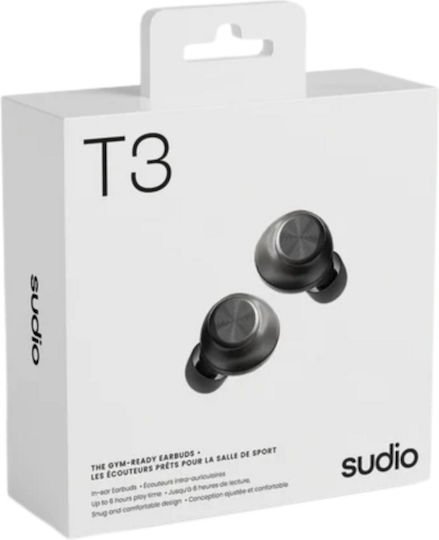 Sudio T3 In-ear Bluetooth Handsfree Ακουστικά με Αντοχή στον Ιδρώτα και Θήκη Φόρτισης Μαύρα