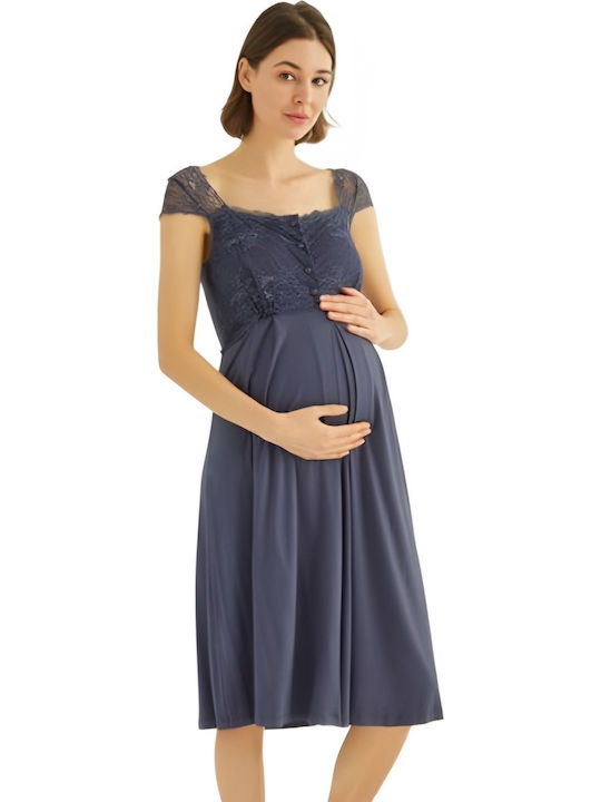 Monamise Nightdress with Maternity Robe & Nursing in Blue color