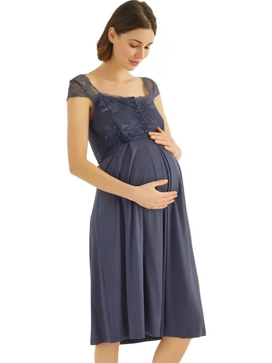 Monamise Nightdress with Maternity Robe & Nursing in Blue color