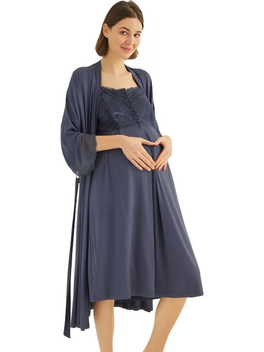 Monamise Nightdress with Maternity Robe & Nursing in Blue color