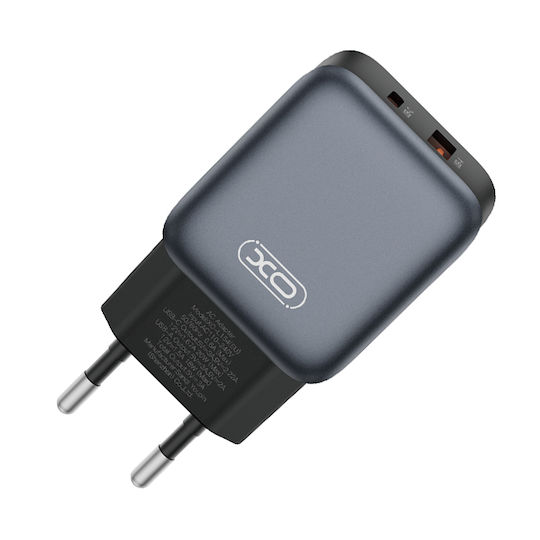 XO с USB-A порт и USB-C порт и кабел USB-C - USB-C 20W Quick Charge 2.0 / Quick Charge 3.0 Черен (L154)