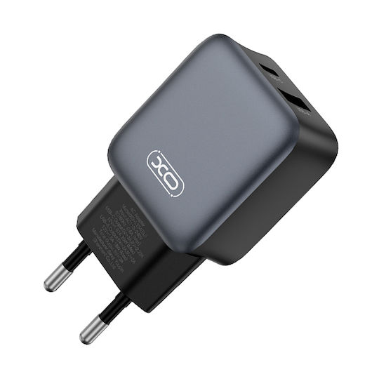 XO с USB-A порт и USB-C порт и кабел USB-C - Lightning 20W Quick Charge 2.0 / Quick Charge 3.0 Черен (L154)