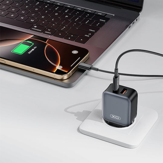 XO с USB-A порт и USB-C порт и кабел USB-C - Lightning 20W Quick Charge 2.0 / Quick Charge 3.0 Черен (L154)