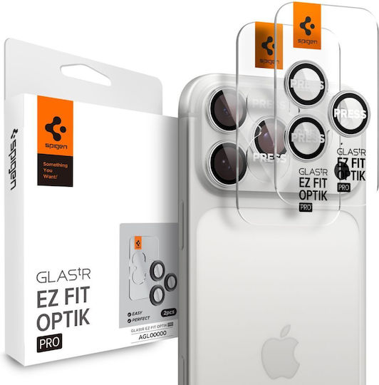 Spigen Optik Pro EZ Fit Протектор за камера Закалено стъкло Сребрист за iPhone 17, 16, 15, 14 Pro/Pro Max