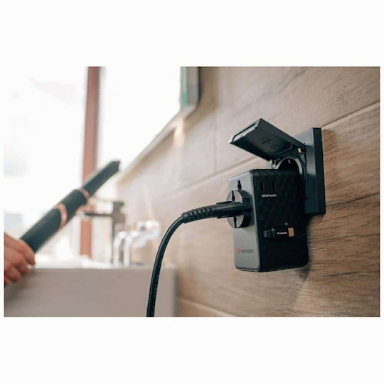 Verbatim Ladegerät GaN mit USB-A Anschluss und USB-C Anschluss und Kabel USB-C 70W Stromlieferung / Schnell-Ladung 4+ Lila (Charge 'n' Travel)