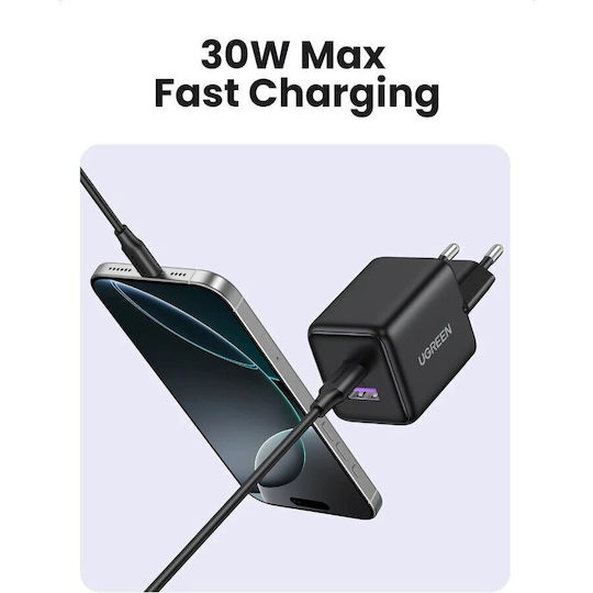Ugreen Charger Without Cable GaN with USB-A Port and USB-C Port 30W Power Delivery Whites (X516)