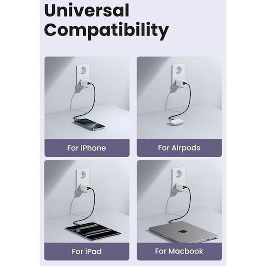 Ugreen Charger Without Cable GaN with USB-A Port and USB-C Port 30W Power Delivery Whites (X516)