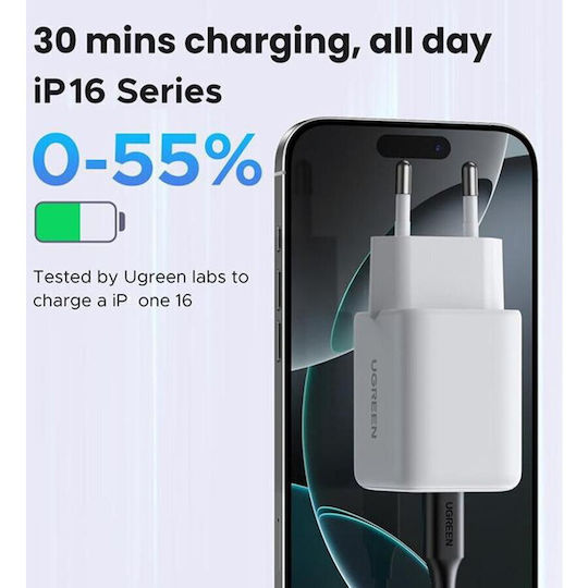 Ugreen Φορτιστής Χωρίς Καλώδιο GaN με Θύρα USB-A και Θύρα USB-C 30W Power Delivery Μαύρος (X516)