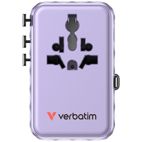 Verbatim Φορτιστής GaN με 2 Θύρες USB-A και 2 Θύρες USB-C και Καλώδιο USB-C 100W Power Delivery / Quick Charge 4+ Μωβ (Charge 'n' Travel)