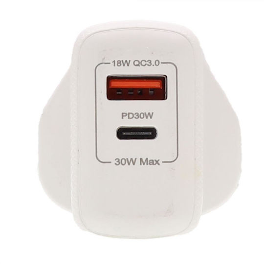 Lamtech Φορτιστής Χωρίς Καλώδιο με Θύρα USB-A και Θύρα USB-C 30W Power Delivery / Quick Charge 3.0 Λευκός (LAM980794)