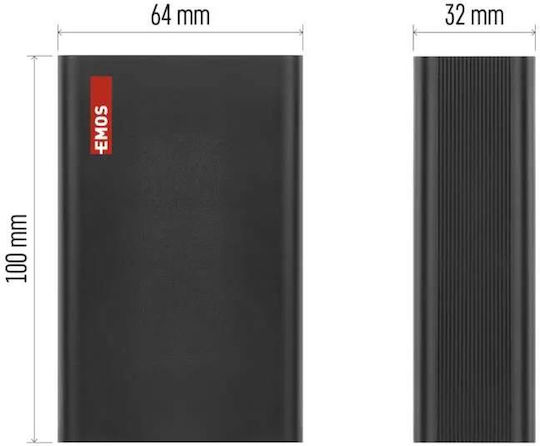 Emos B0560B Power Bank 20000mAh 65W με Θύρα USB-A και Θύρα USB-C Power Delivery Μαύρο