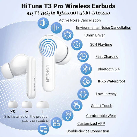Ugreen HiTune T3 Pro In ear Bluetooth хендсфри Слушалки Бял