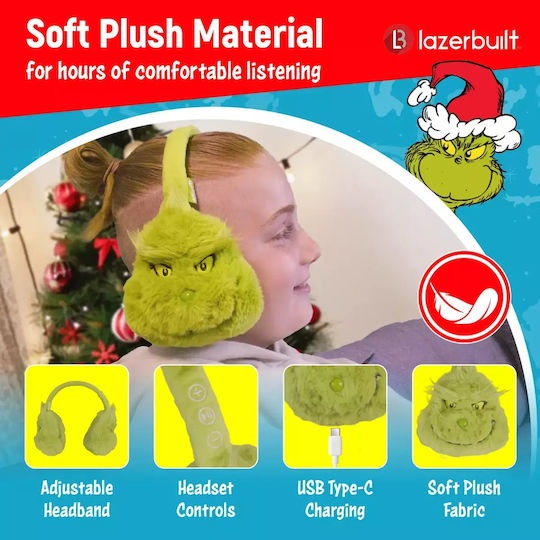 Lazerbuilt Grinch Plush Fără fir Bluetooth Pentru copii Over Ear Căști Verzi