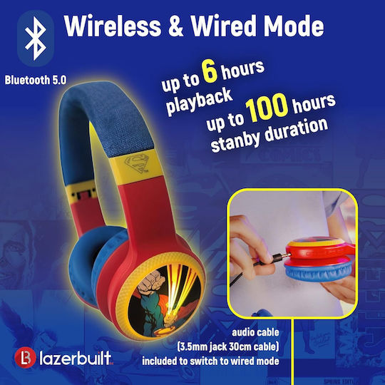 Lazerbuilt Superman Logo Light-Up Kabellose Bluetooth Kinder Am Ohr Kopfhörer Mehrfarbig