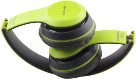 P47 Wireless / Wired On Ear Headphones with Radio with 6 hours of Operation Green / Black