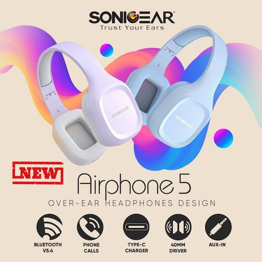 Sonic Gear Airphone 5 (2025) Wireless / Wired Over Ear Headphones with 10 hours of Operation Raindrop