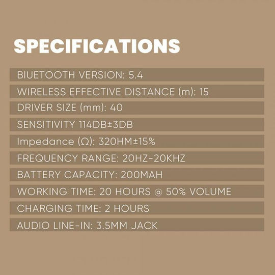 Sonic Gear Airphone 5 (2025) Wireless / Wired Over Ear Headphones with 10 hours of Operation Creme Caramel