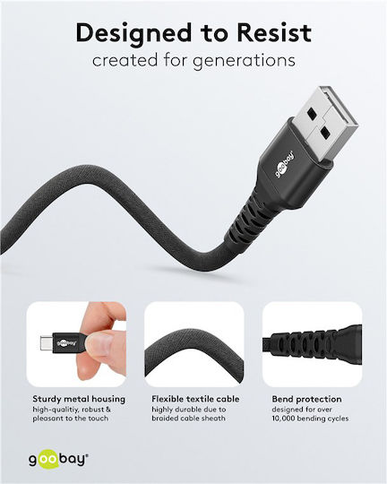 Goobay Geflochtenes USB 2.0 Kabel USB-C männlich - USB-C / USB-A 60W Schwarz 3m 74528