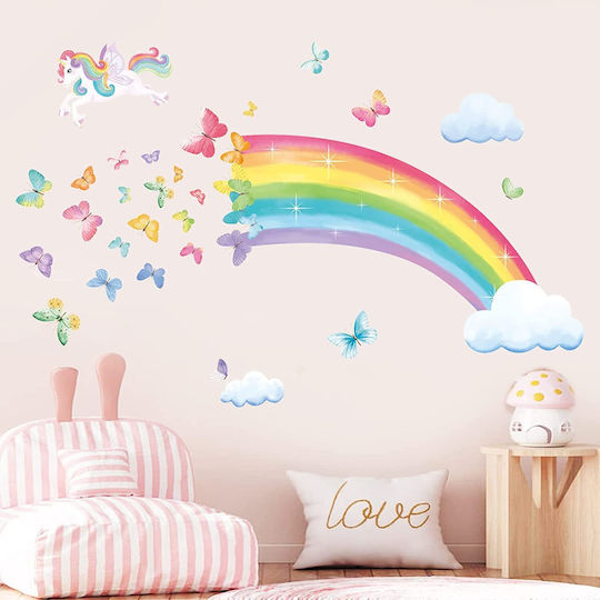 Decalmile Kinder Wandsticker Kinderzimmer Regenbogen Einhorn Dm0885b