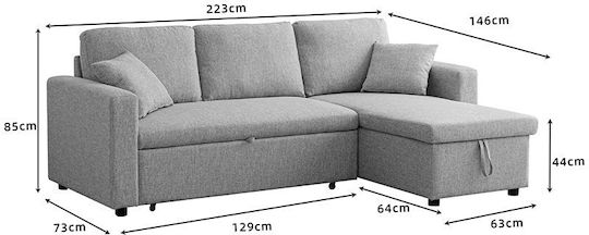 Kamore Colțar Canapea Pat cu Unghi Reversibil și Spațiu de Depozitare Gri 223x146x85cm