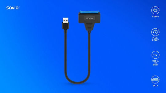 Savio Usb-a 3.1 Gen 1 (m) - Sata (f) USB to SATA Μαύρο