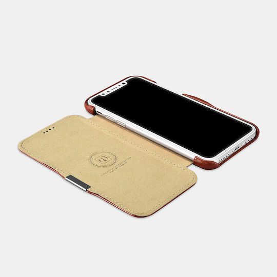 iCarer Folio Back Cover Leather Waterproof Brown (iPhone 16)