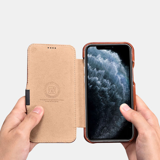 iCarer Folio Back Cover Leather Waterproof Brown (iPhone 16)