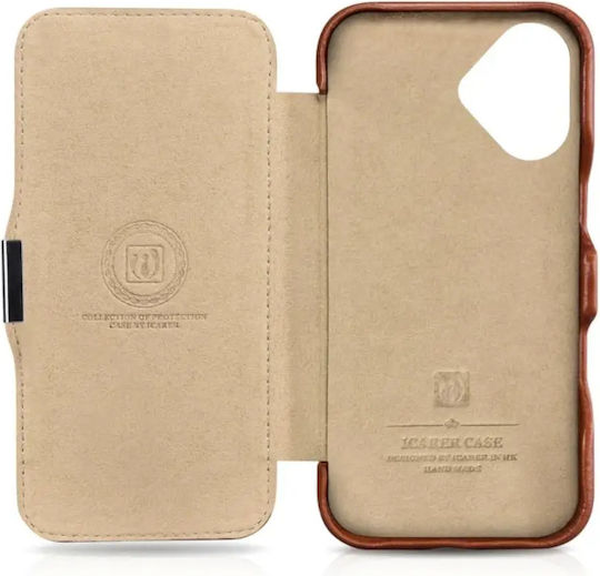 iCarer Folio Back Cover Leather Waterproof Brown (iPhone 16)