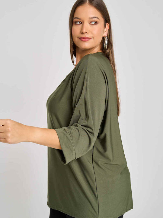 Women's Blouse Cotton with 3/4 Sleeve Ivory, Khaki