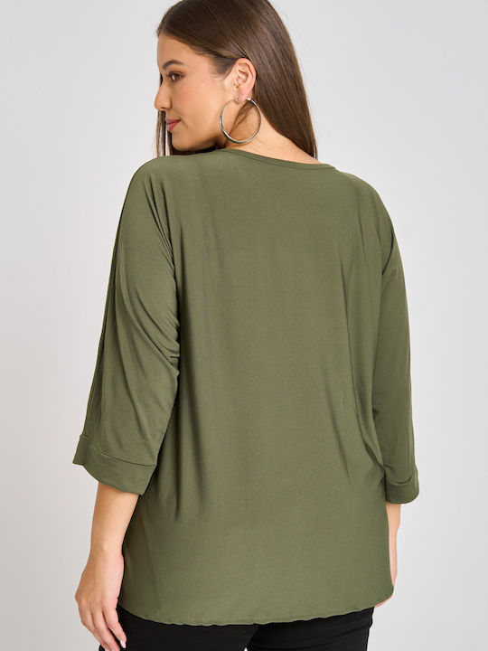 Women's Blouse Cotton with 3/4 Sleeve Ivory, Khaki
