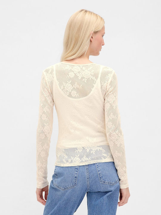 Women's Crop Top with Lace & Sheerness Beige
