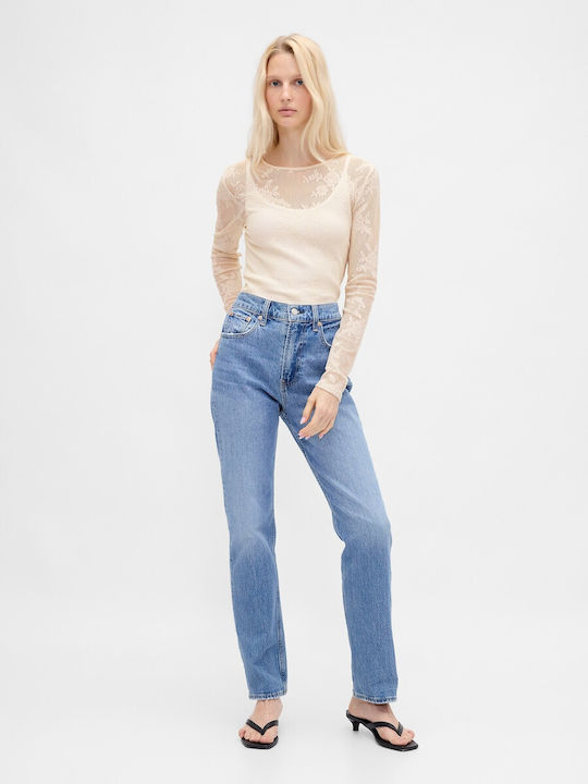 Women's Crop Top with Lace & Sheerness Beige