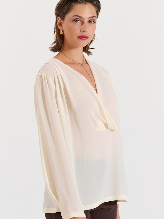 Women's Blouse Long Sleeve with V Neckline Blue