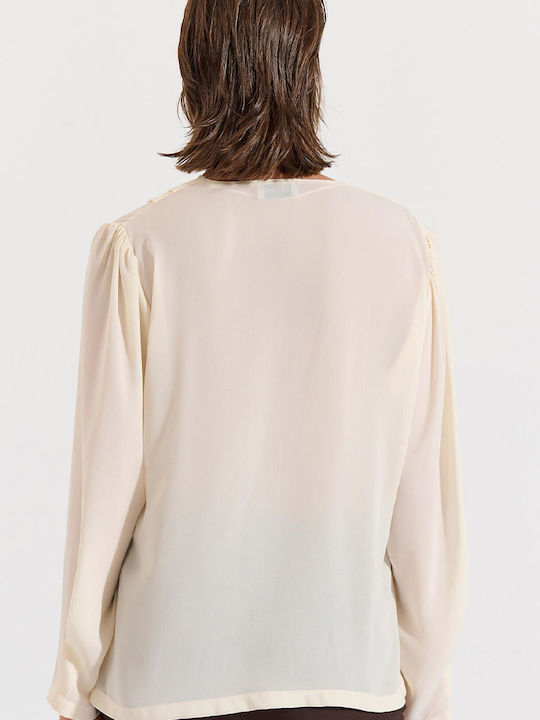 Women's Blouse Long Sleeve with V Neckline Blue
